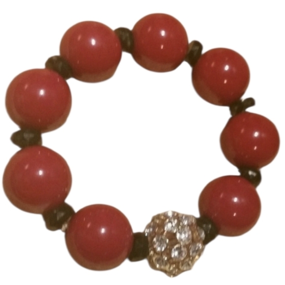 . Jewelry - Red & Black Stretch Bracelet Accent Crystal Ball Fits Most NEW